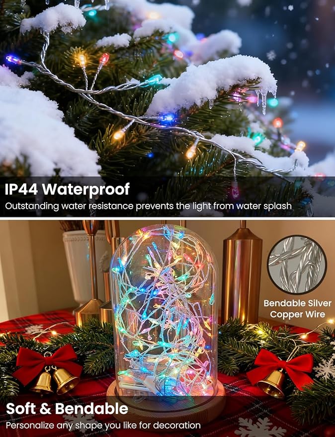 Fairy Lights 9.8FT 120LED, Battery Operated Firecracker Cluster String Lights, Multicolor Twinkle Light with Remote, Waterproof LED Light for Christmas Tree Party Bedroom Window DIY Decor