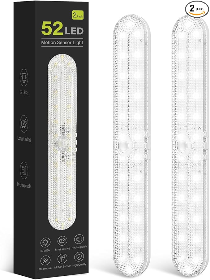 Under Cabinet Lighting Motion Sensor, Rechargeable Closet Lights Battery Operated, Wireless Dimmable LED Light Bars for Kitchen, Stairs, Pantry