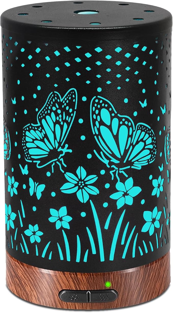Essential Oil Diffuser - 150ML Metal Aromatherapy Diffuser for Essential Oils with 7 Colors Lights Gifts for Mom Auto Shut-Off & Ultrasonic Cool Mist Diffuser, Ambience for Home