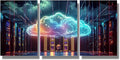 Modern Wall Art 3 Panel Cyber Security, Cloud Managed, Circuit Board Pictures Print On Canvas for Living Room Bedroom Decoration, Framed Gallery-Wrapped Ready to Hang, 16x24inchx3
