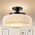 Lamomo Semi Flush Mount Ceiling Light,White Glass Shade Black Hallway Light Fixture,3-Bulb Globe Glass Close to Ceiling Scone,Indoor Hanging Light for Bedroom Kitchen Porch Hallway,Bulbs Not Included