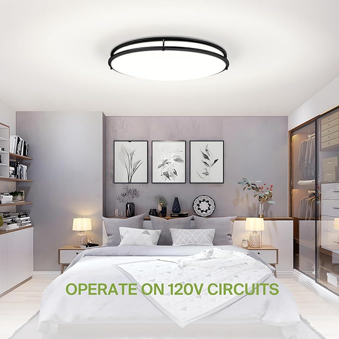 ASD LED 32" Oval Flush Mount Lighting, Close to Ceiling Light Fixture | 5CCT, Dimmable, ETL Listed | 50W 4195LM 2700-5000K 120V | Low Profile Double Ring Lamp | Black, 2 Pack
