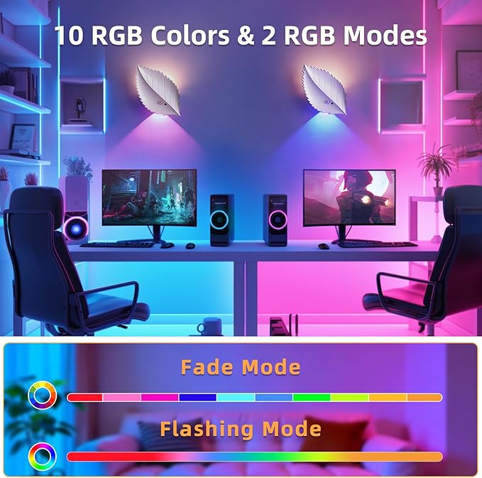Motion Sensor Wall Light with Remote Control, 10 RGB and 3 Colors Dimmable Wireless Wall Sconces, Battery Operated Wall Sconce for Hallway, Living Room, Stairs, Bedroom (1 Pack)