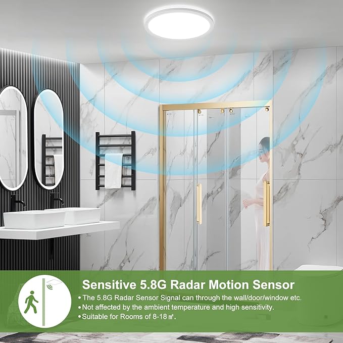 LEZOE 18W Motion Sensor LED Ceiling Light Wired, 1800lm 8.7Inch 2700K/4000K/6500K IP54 Flush Mount Lighting Fixture with Remote, Radar Motion Activated Ceiling Lamp for Hallway Porch Stair Closet