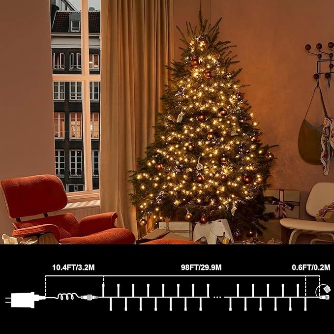 300LED 99FT Warm White String Lights Indoor Outdoor, Connectable Christmas Tree Lights Waterproof 16 Modes with Timer, Clear Wire Fairy Twinkle Light Plug in for Bedroom Wedding Party Xmas Decorations