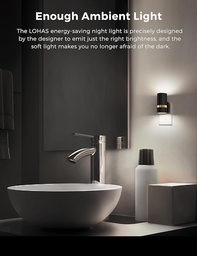 L LOHAS LED Night Lights Plug into Wall, Dusk to Dawn, Daylight White 5000K, Dimmable Night Light, 0-100LM, Modern Night Light for Bedroom, Hallway, Stairs, Kitchen, 2 Pack