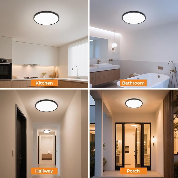 9 Inch LED Flush Mount Ceiling Light Fixture, 3000K-4000K-6500K Light Fixture, 1Pack Closet Round Surface for Bathroom Laundry Bedroom Hallway, Black