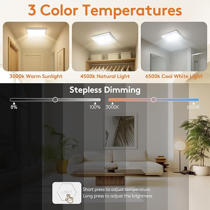 Fast Charging Motion Sensor Closet Light Indoor, Battery Powered Operated Ceiling Lights with Remote, Rechargeable Magnetic Wireless Shower Light for Closet Bathroom Stairs Hallway Pantry, 6.3 Inch