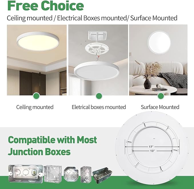 2 Pack 24 Inch Large LED Flush Mount Ceiling Light, 50W,5480LM, 3000K/4000K/6000K CCT Selectable,Black Round Flat Panel Low Profile Ceiling Light Fixtures for Hallway, Kitchen, Bedroom, Laundry Room