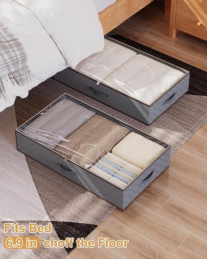 Large Under Bed Storage Containers,[4 Pack/Upgraded Bottom fabric]Carpet-Friendly Design Underbed Clothes Storage with Sturdy Sidewalls,Foldable under bed organizer for Clothes,Blankets,Sweater