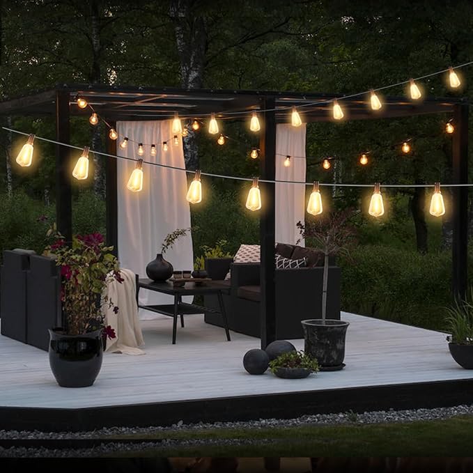 Outdoor String Lights 20FT - LED Waterproof Patio Lights Shatterproof ST38 Edison Bulbs, Connectable Hanging Vintage Lights for Outside Indoor Garden Backyard Deck Porch Party Decor
