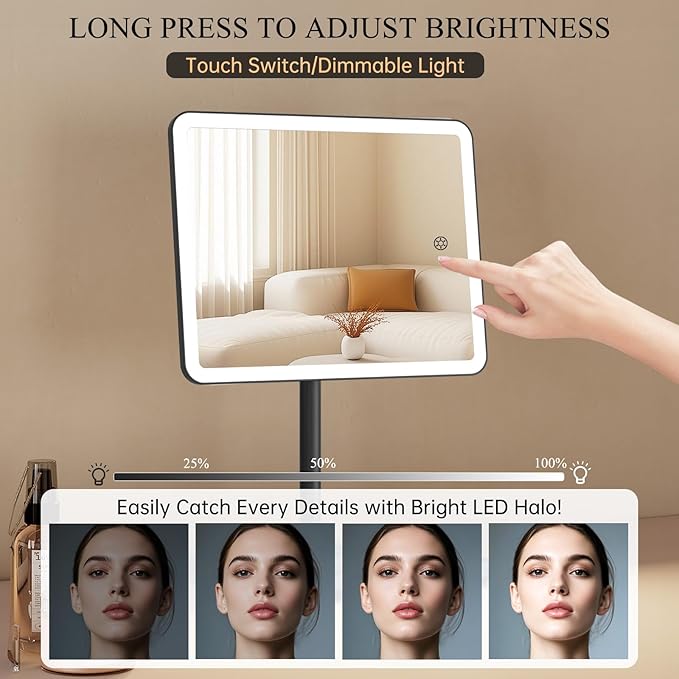 FUNTOUCH Vanity Mirror with Lights for Women Girls, Makeup Mirror Christmas Birthday Gifts for Adult Teen Kid,Detachable 10X Magnification for Vanity Desk Tabletop, Black
