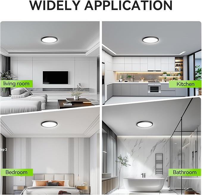 MODERN LED Flush Mount Ceiling Light, 9inch High Bright 2800lm, Super Slim LED Ceiling Light Fixture, Ceiling Light for Bedroom, Living Room, Dining Room… (Black, 9in-1Pack)
