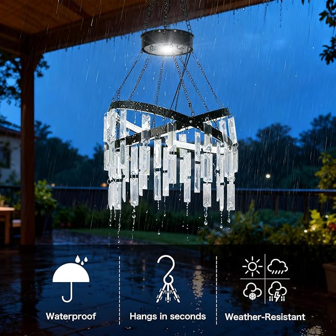 Solar Hanging Crystal Chandelier Outdoor Garden Decorative Lights Bright White 5ft LED Strip Waterproof Hanging Lantern for Garden, Yard, Patio, Gazebo, Party, Wedding Style 1