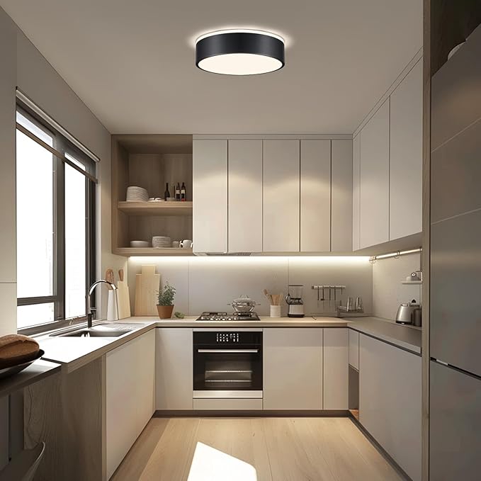Dimmable Black LED Ceiling Light Fixture, 5CCT 2700 K-6000 K Modern Flush Mount Ceiling Light, Round Minimalist Lighting Fixture for Bedroom, Kitchen, Laundry Room, Hallway, 11.81 Inch