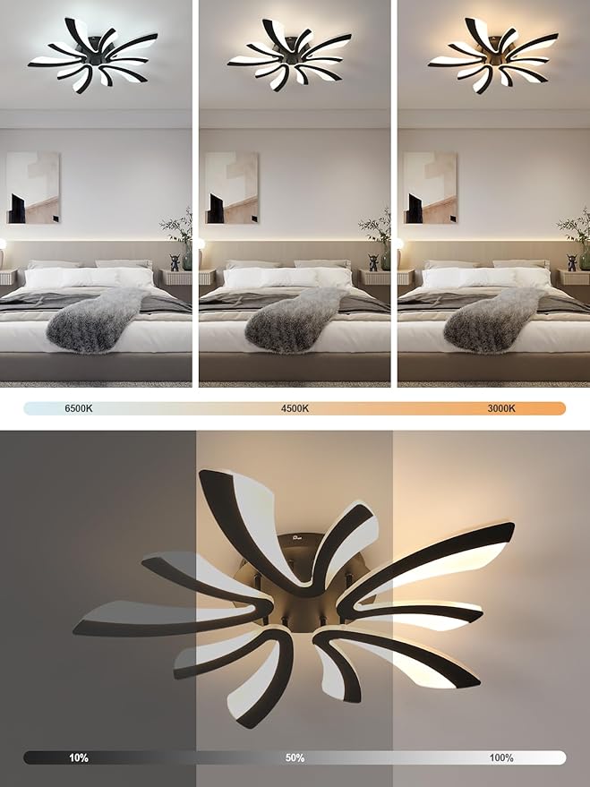 Goeco Modern Ceiling Light, 27.5'' Dimmable LED Black Acrylic V-Shaped Flush Mount Ceiling Lights, 3000K/4000K/6500K with Remote Control Ceiling Light Fixture for Living Room, Dining Room, Bedroom