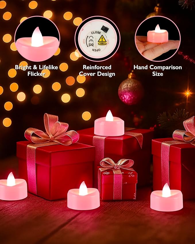BEICHI Flameless Candles, Tea Lights Battery Operated, No Flickering Votive Candles LED Tea Lights for Wedding Christmas Party Home Decor (50 Pack, Pink)