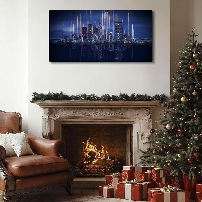 Wibinuki Wall Art Wall Decor Wall Paintings Modern City Controlled Smart Artificial Intelligence. Glowing for Living Room Bedroom Bathroom Home Decor Can Be Hung Directly 20"x 40"