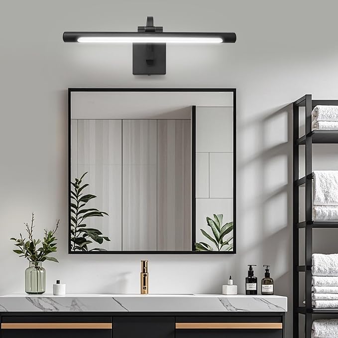 330° Rotatable LED Bathroom Vanity Light, 15.7 Inch Mirror Lighting Fixture Over Mirror，12W, 6000K, IP44 Waterproof, Black Bar Light Fixture for Bathroom.LED Bathroom Lighting
