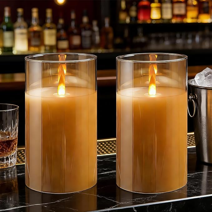 2 - Pack 6" Golden Rechargeable Flameless Pillar Candles with Remote & Timers，USB-Rechargeable Realistic Flickering Candles Real Wax - Ideal for Wedding & Festival Home Decoration