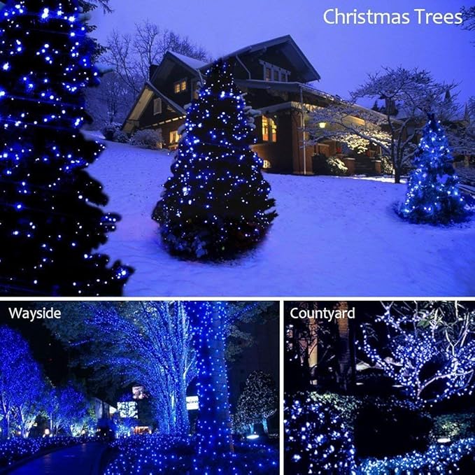 String Lights Indoor Bedroom, 33FT 100 LED Fairy String Lights Outdoor Waterproof, 8 Modes Memory Twinkle Christmas Light Plug in for Classroom Dorm Patio Tree Garden Decor (Blue)