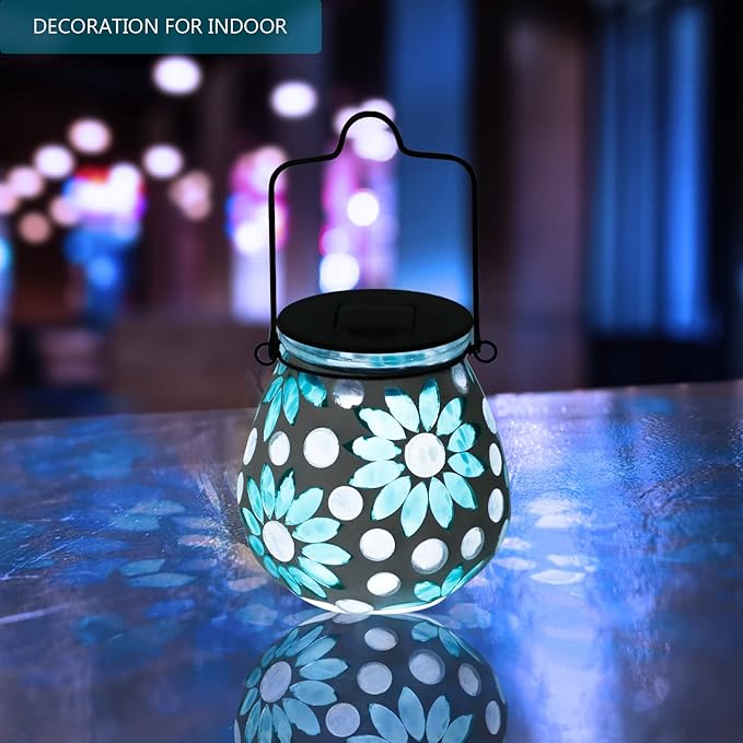 Bshine Mosaic Solar Lantern Outdoor Hanging Waterproof, Flower Mosaic Light Indoor Decorative Table, Garden Decor for Yard Outside, Path, Courtyard, Lawn, Birthday Gift for Mom Women Gardening