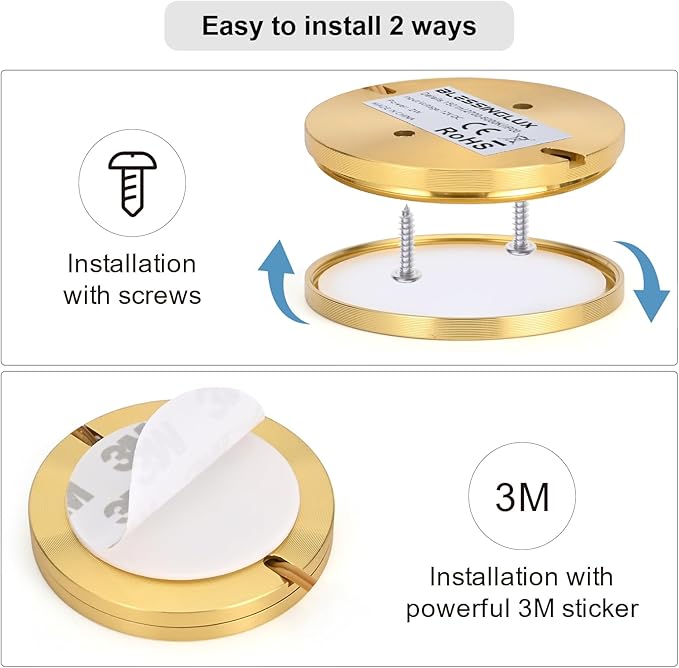 6pack LED Puck Light Kit, 2700-6000K Smart Round Under Cabinet Lighting with APP Control, Compatible with Alexa, Google Assistant, for Under Counter, Kitchen (Gold)