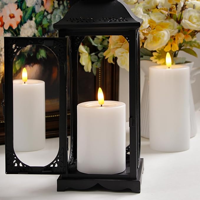 Remote Flameless Flickering Pillar Candles with Candle Grease Effect,Pack of 3 White LED Battery Oprated 2/4/6/8 Hours Timer Real Wax Electric Candles(3x4,5,6 Inches)