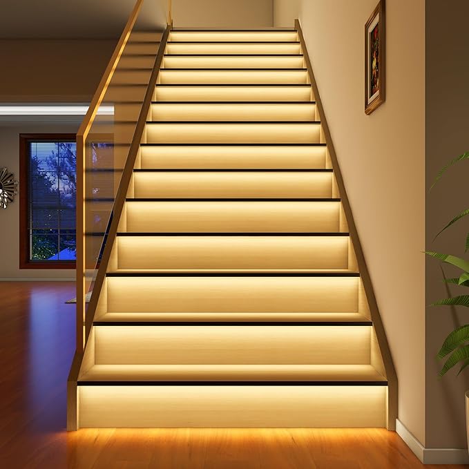 Intelligent Motion Sensor Led Stair Lights Indoor, Interior Lights for Stairs, 20 Stairs 40Inch Length (100cm) cuttable and Versatile LED Step Lights(Warm Yellow 3000K, 20 Stairs)