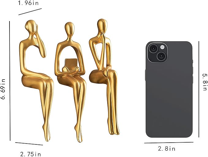 XINXUAN Gold Statue Home Decor - Modern Bookshelf & Desk Decor - 3 Piece Set