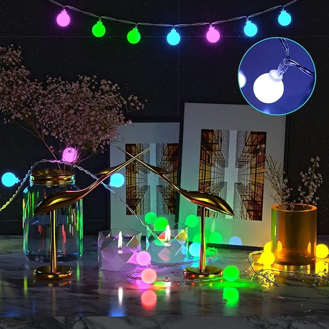 Globe Led String Lights Indoor 19 Color Changing String Lights Plug in 38ft 100 LED Fairy Lights with Remote Timer 7 Modes for Bedroom Dorm Party Camping Outdoor Christmas Lights Xmas Decoration
