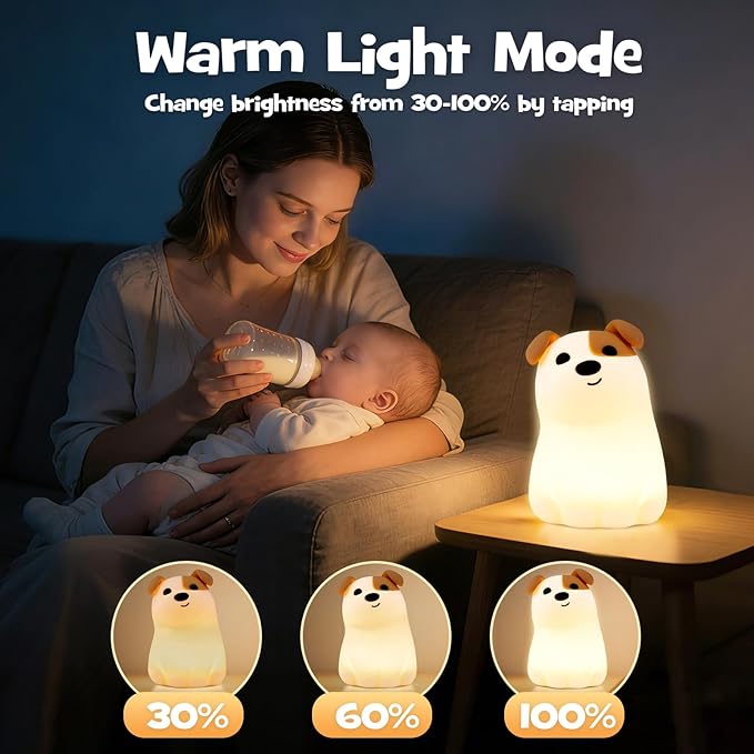 Dog Night Light Squishy Silicone Nursery Breastfeeding Nightlight with Timer 3-Level Warm White RGB Color Modes Cute Puppy Lamp Rechargeable Touch Bedside Desk Animal Lamp for Bedroom Dorm Decor