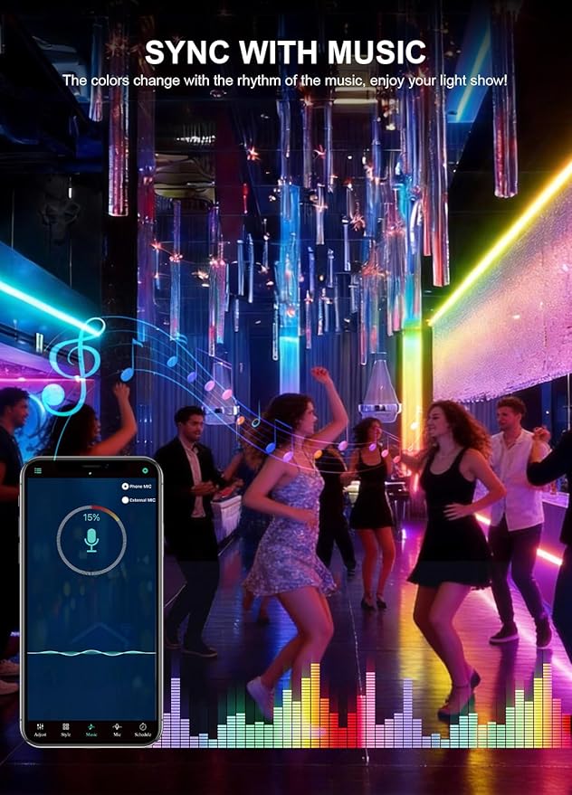 80FT COB RGB IC Outdoor LED Strip Lights Waterproof, Multicolor IP67 Outside Flexible UL Listed 24V with App Remote Control,Music Sync Exterior Rope Lights for Patio, Eave, Party Decorations(2 Roll)