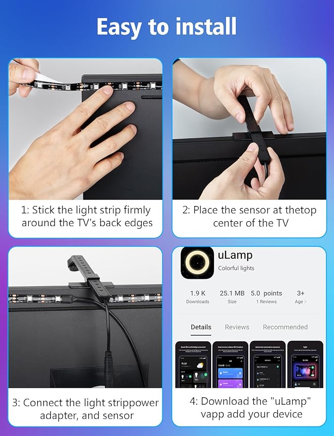 echosari TV Backlight Sync to Screen, TV Lights That Change with TV for 55-65 Inch Screen, 14.7Ft Smart Strip Lights APP Control with HD Camera Game & Music Sync