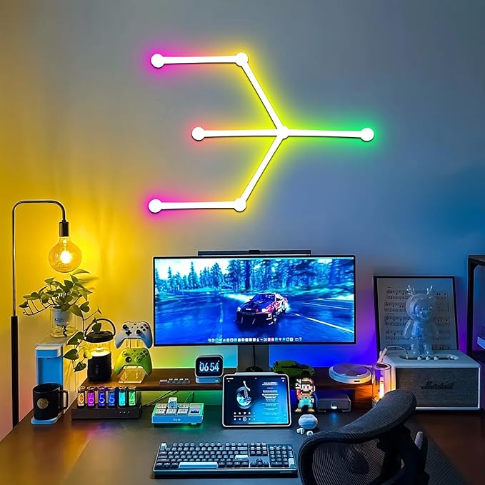 Smart WiFi LED Wall Lights, 16M+ Color Dimmable Gaming Light Works with Alexa and Google Assistant, Music Sync, DIY and Timer Feature, RGB Light Bars for Gaming Room, Bedroom (6 Pcs,White)