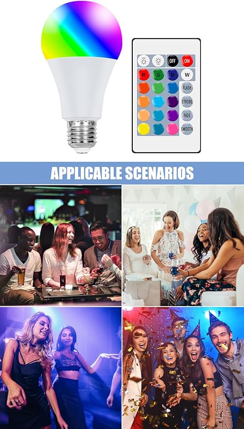 6Pack 10W RGB Smart Colorful Mood Lamp E27/E26 Timing Multifunction Spotlight Bulbs 16Colors Changing Dimmable 85-265V Indoor Atmosphere Nightlight 110V Bar Counter KTV Party Decorative With IR Remote