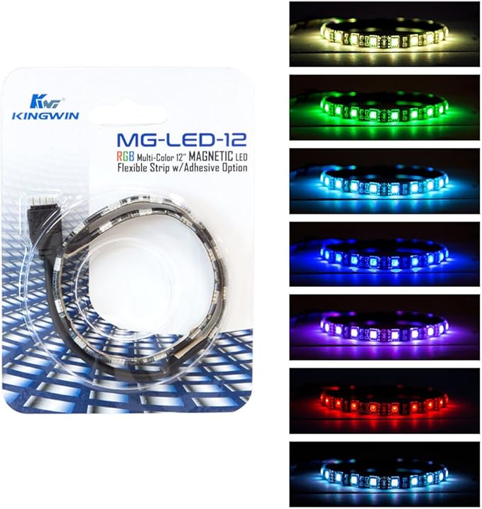 Kingwin RGB LED Strip Lights, LED Light Strip Magnetic w/Adhesive Option for Computer Case, PC, Laptop, and Background Lighting. 5050 SMD Strip Lights, 12 Inches [Asus Aura RGB Compatible]
