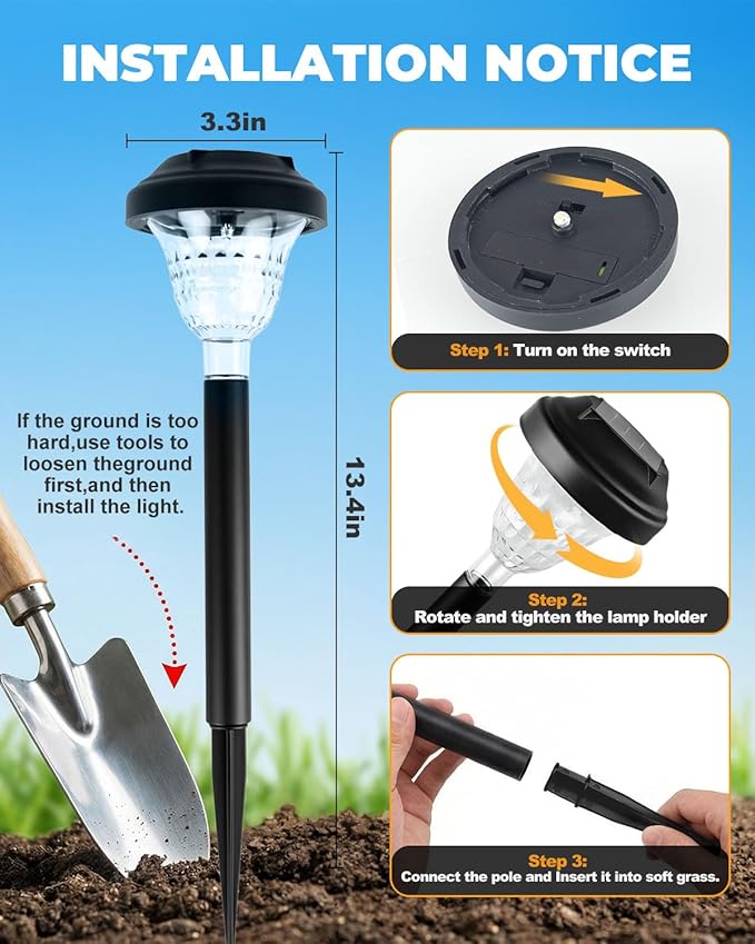 Solar Pathway Lights Outdoor 10 Pack Waterproof Solar Garden Lights Auto On/Off LED Solar Yard Lights 3000K Warm White Solar Stake Lights Outdoor Landscape Path Lights for Driveway Walkway
