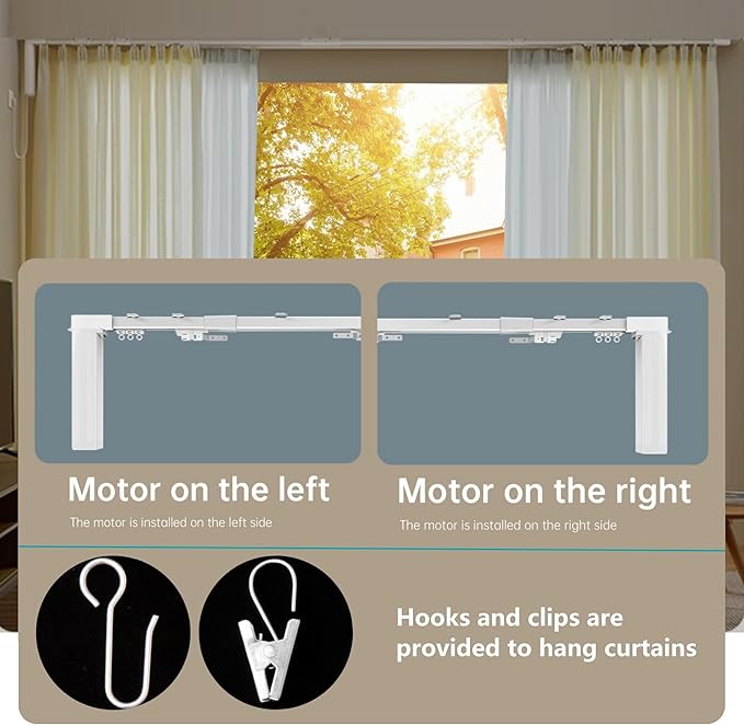 Smart Electric Curtain Ceiling Mounted Motorized Motor System Adjustable Track Length Compatible with Alexa Google Siri Apple 90-157in.