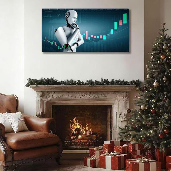 Wibinuki Wall Art Wall Decor Wall Paintings Future financial technology controlled AI robot using machine for Living Room Bedroom Bathroom Home Decor Can Be Hung Directly 20"x 40"