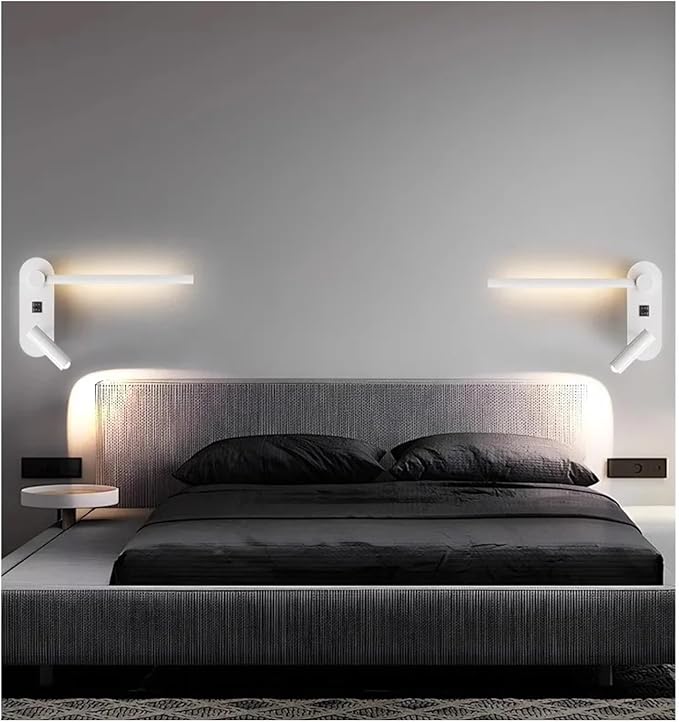 Modern Minimalist Light Luxury LED Wall Lamp Bedroom Bedside Living Room Background Decoration Study Rotating Spotlight,Practical Lighting fixtures