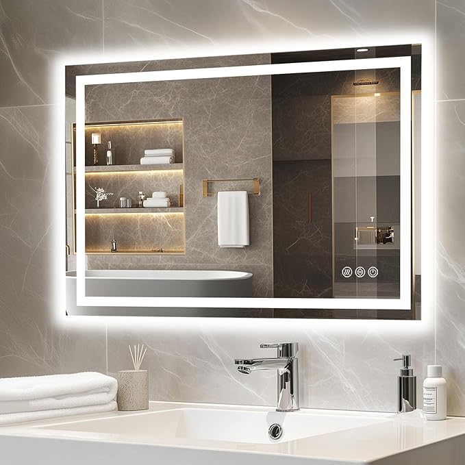 LED Bathroom Mirror, 40"x30" with Frontlit and Backlit Anti-Fog Mirror with Lights LED Vanity Mirror for Bathroom 3 Colors Temperature & Dimmable Bathroom Mirror with HD Tempered Glass