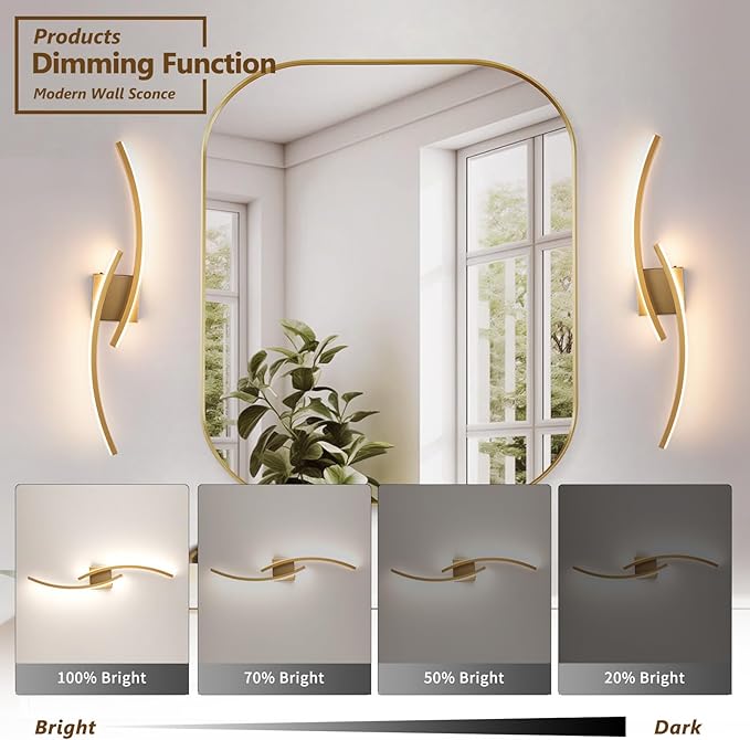 Hardwired Modern LED Wall Light Fixtures, 3000~6000K Modern 5CCT Wall Sconce for Living Room, 31.5IN Indoor Wall Lights Gold Bathroom Light for Bedroom, Hallway, Bedside