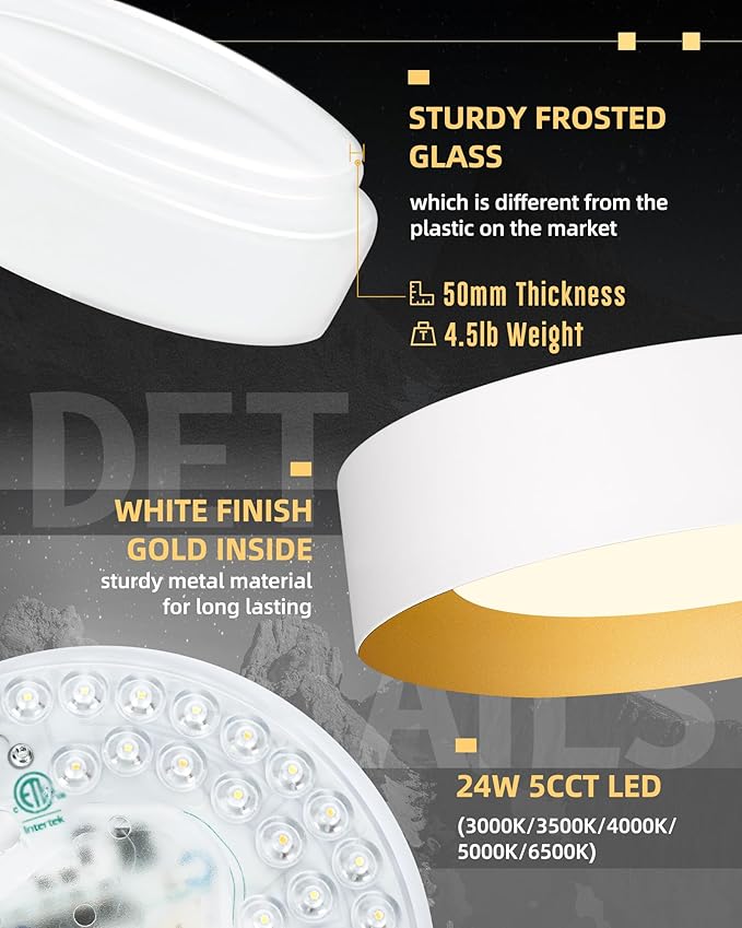 AUTELO 12" Flush Mount Ceiling Light, 5CCT LED Light Fixtures Ceiling Mount, Modern Ceiling Light with Frosted Glass in White Metal Finish for Bedroom Hallway, C3336-29 WH LED