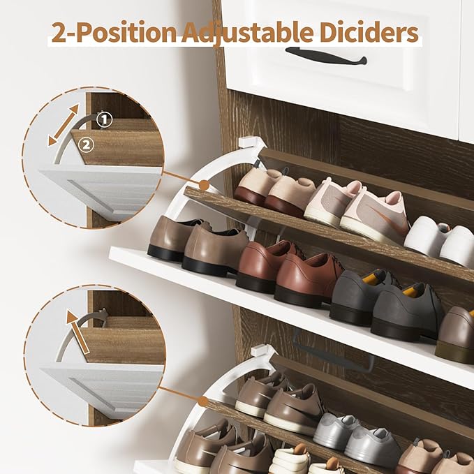 Narrow Shoe Cabinet with 2 Slide Drawers & 3 Flip Drawers, Modern Freestanding Shoes Rack Storage Organizer with Open Top for Entryway, Hallway, Bedroom, Mudroom (Brown)