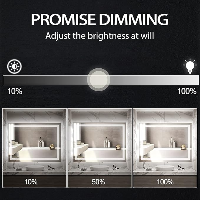 32x24 inch Wall Mounted LED Bathroom Mirror with 3000K-6000K Dimmable, Anti-Fog, Lighted Bathroom Mirror with Smart Touch Button, Memory Function(Horizontal/Vertical)