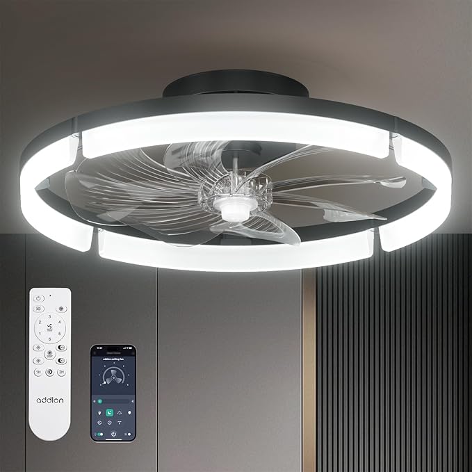 addlon Ceiling Fans with Lights and Remote, 20 Inch Low Profile Ceiling Fans, 3000-6000K Dimmable Modern Flush Mount LED Fan Light, Fandelier Ceiling Fan for Bedroom, Kitchen, Living Room