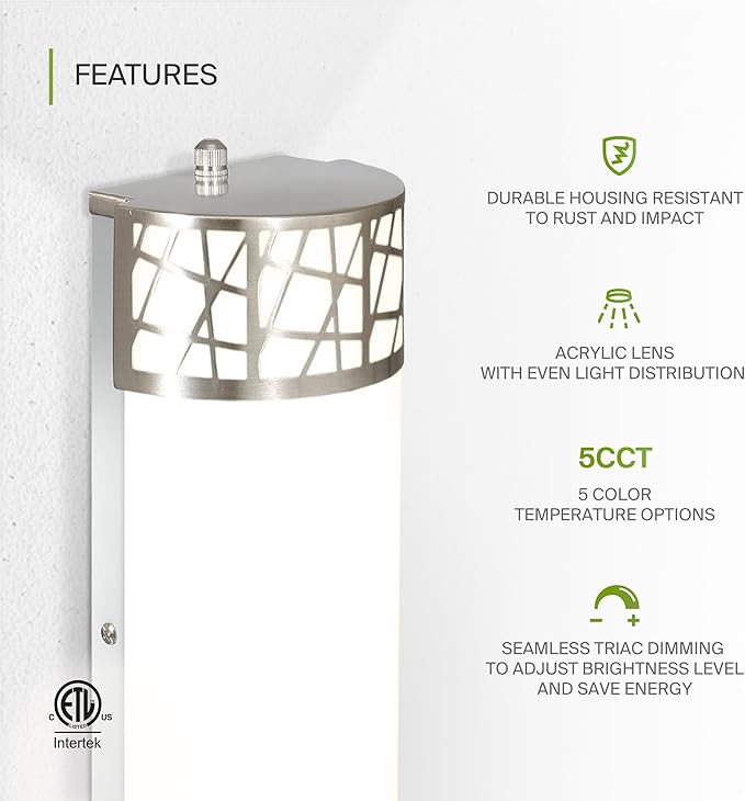 ASD 12 Inch LED Indoor Wall Sconce - Brushed Nickel Modern Dimmable 15W 2700K-5000K Adjustable Wall Mounted Light Fixtures, Wall Lights for Bedroom, Bathroom, Living Room, Hallway Decor - ETL 4 Pack
