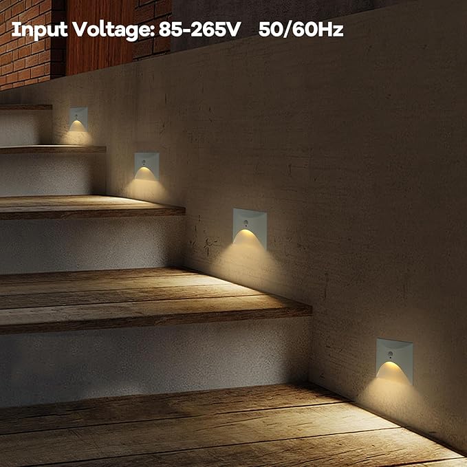 FVTLED Motion Sensor LED Step Lights, 3W AC 85-265V Stair Lights Indoor Outdoor, 3000K Warm White, Arc Design, IP44 Waterproof Staircase Lighting-White Shell