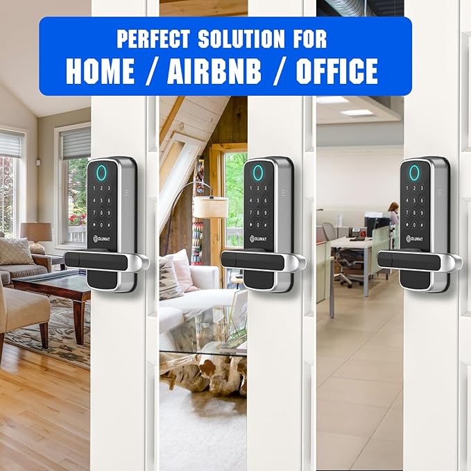 Smart Door Lock with WiFi Gateway, Keyless Entry Door Lock with Handle - Smart Locks for Front Door with Keypad - Fingerprint Locks with App Control - Auto Lock